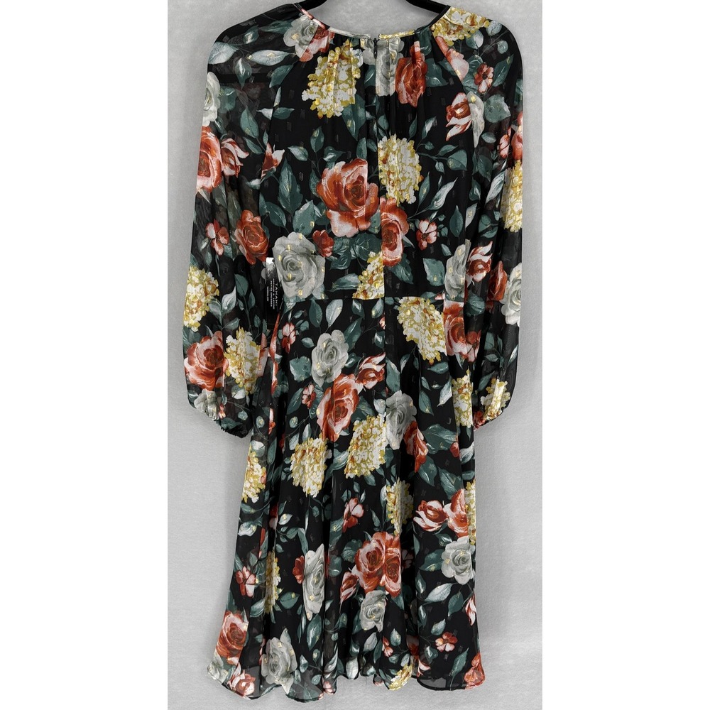 New Tahari Arthur S Levine Dress Womens 8P Black Floral Long Sleeve Chiffon Midi - Picture 3 of 11